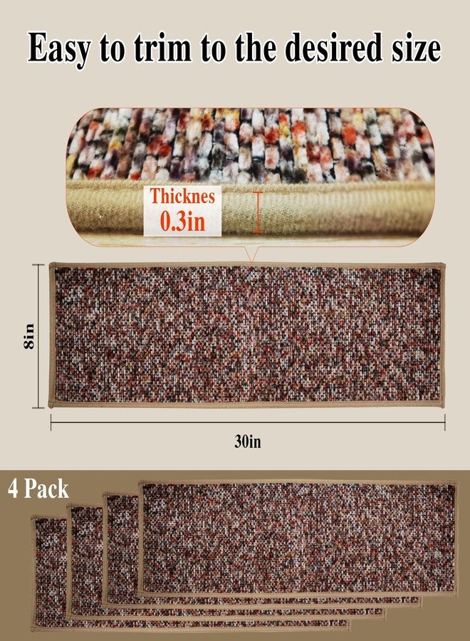 DIAMONDFORGE Heavyweight Extra Thick Chenille Stair Treads, Plush Pile Weaving Non-Slip Stair Carpets, Ultra-Soft Staircase Rug for Premium Home Comfort, 4 Pack 30"X8" - Monet Orange Pink - Image 4